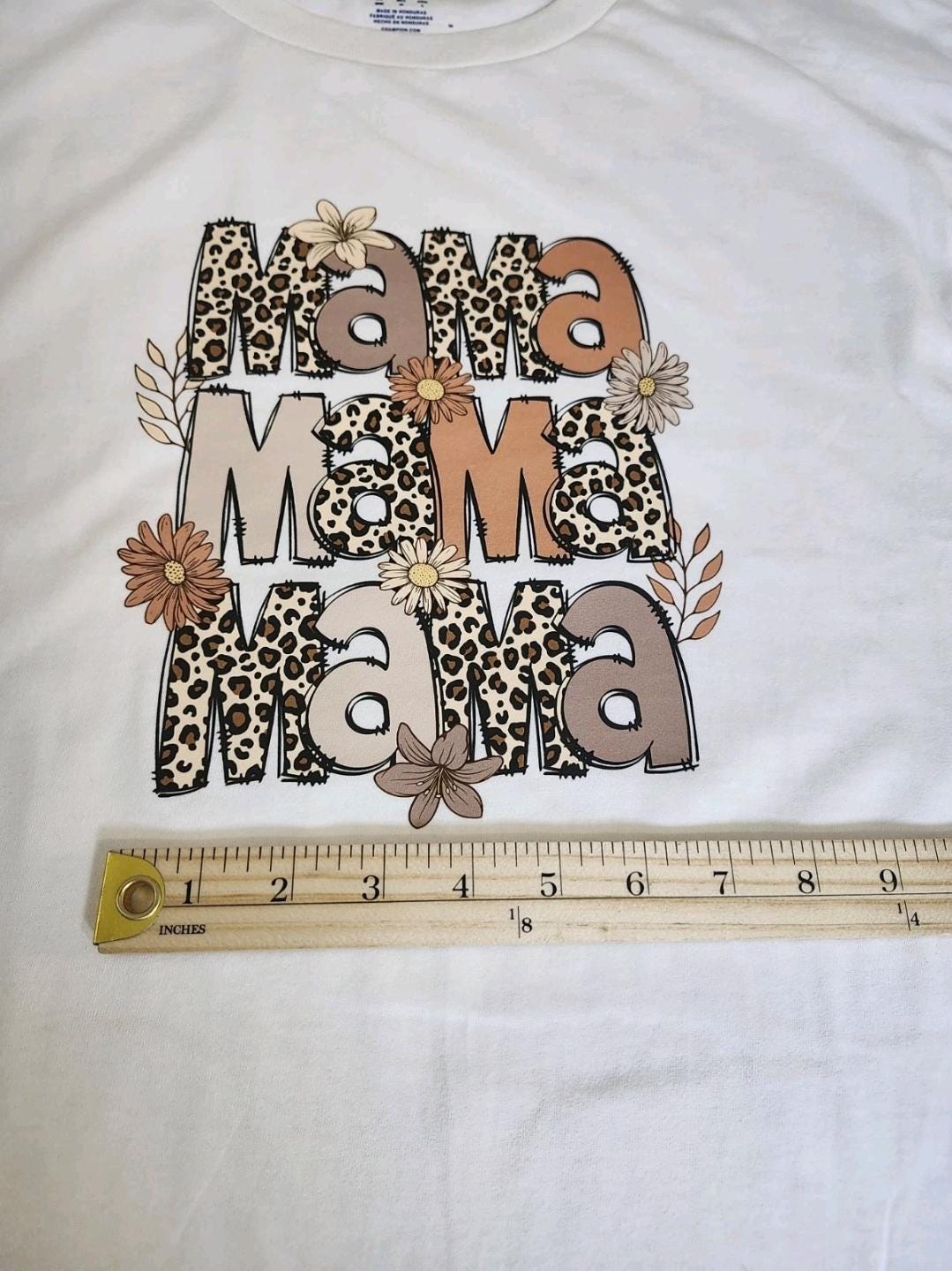 White Floral Leopard Mama Graphic T-Shirt | Champion Relaxed Fit Mom Tee