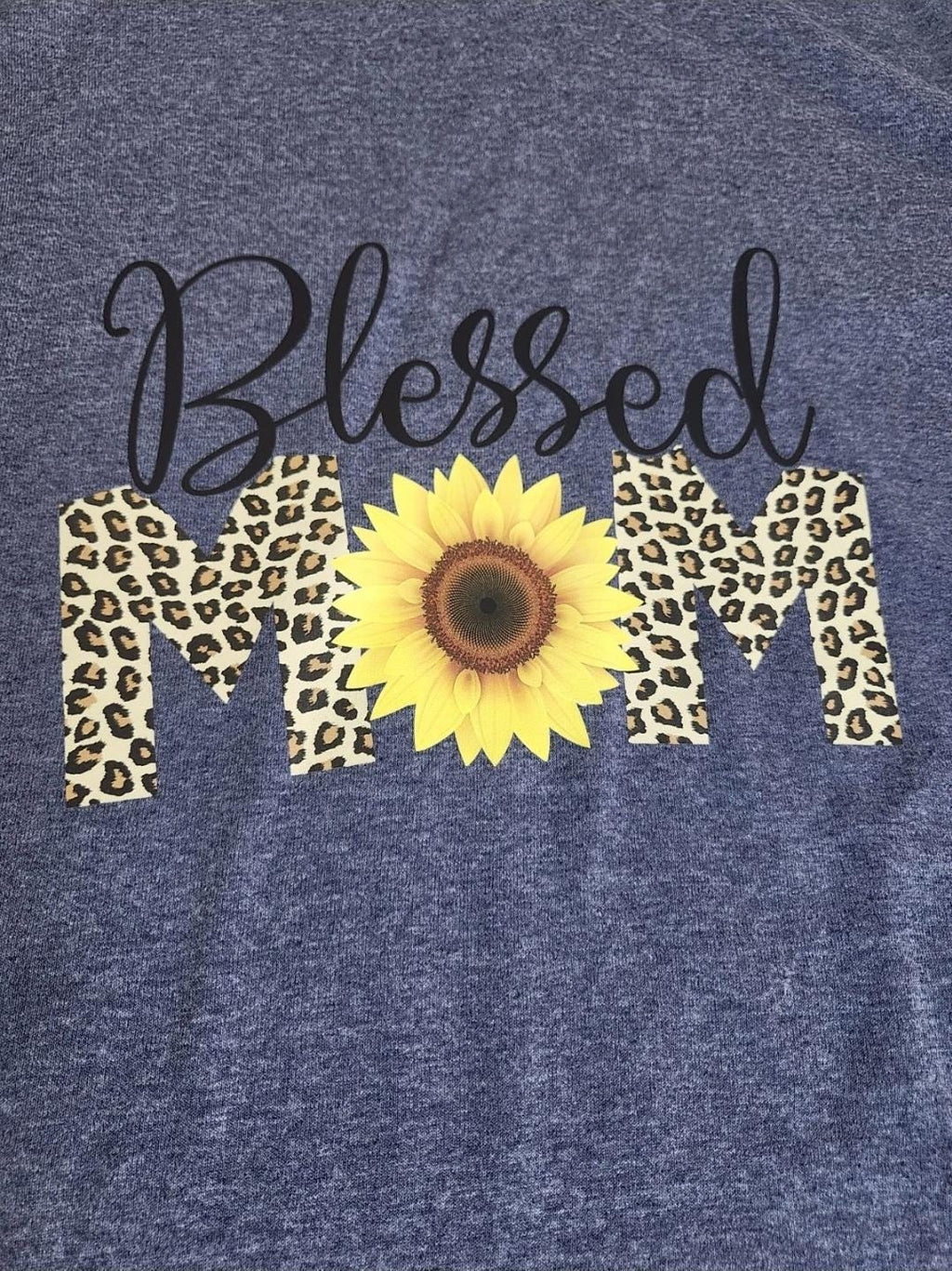 Floral, sunflower 'Blessed MOM' Tee in Navy Heather color