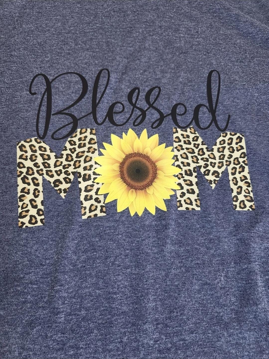 Floral, sunflower 'Blessed MOM' Tee in Navy Heather color