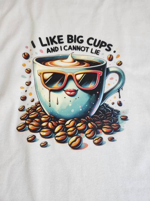 Funny coffee themed tee White with Teal Coffee Cup  Size M Regular Fit