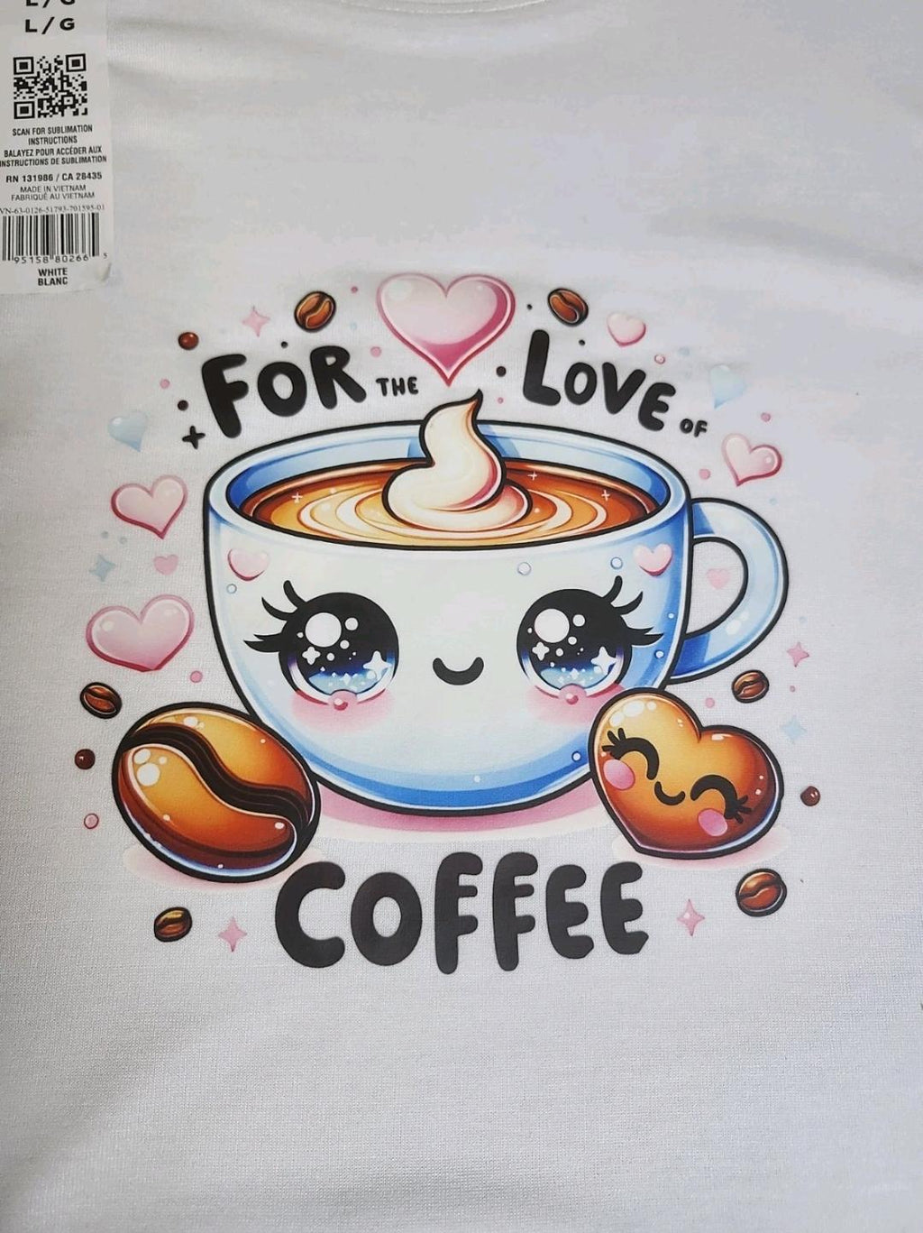 White Coffee Heart Graphic Tee – Kawaii Coffee Lover Apparel