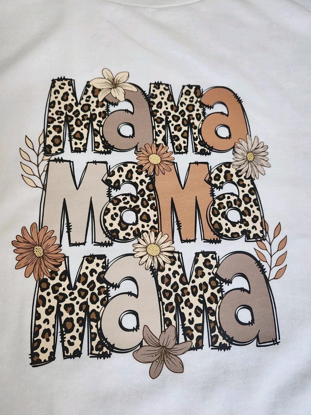 White Floral Leopard Mama Graphic T-Shirt | Champion Relaxed Fit Mom Tee