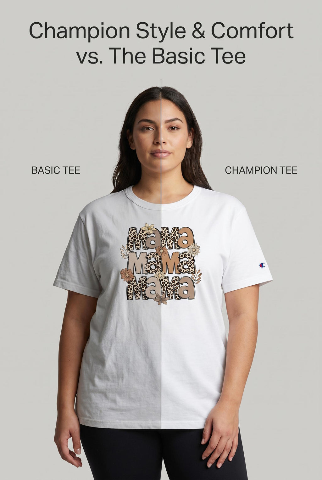 White Floral Leopard Mama Graphic T-Shirt | Champion Relaxed Fit Mom Tee