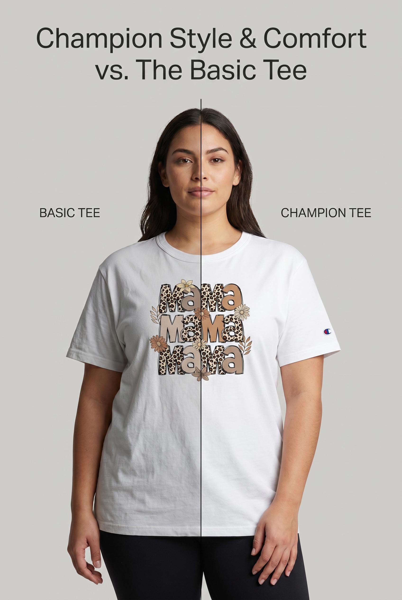 White Floral Leopard Mama Graphic T-Shirt | Champion Relaxed Fit Mom Tee