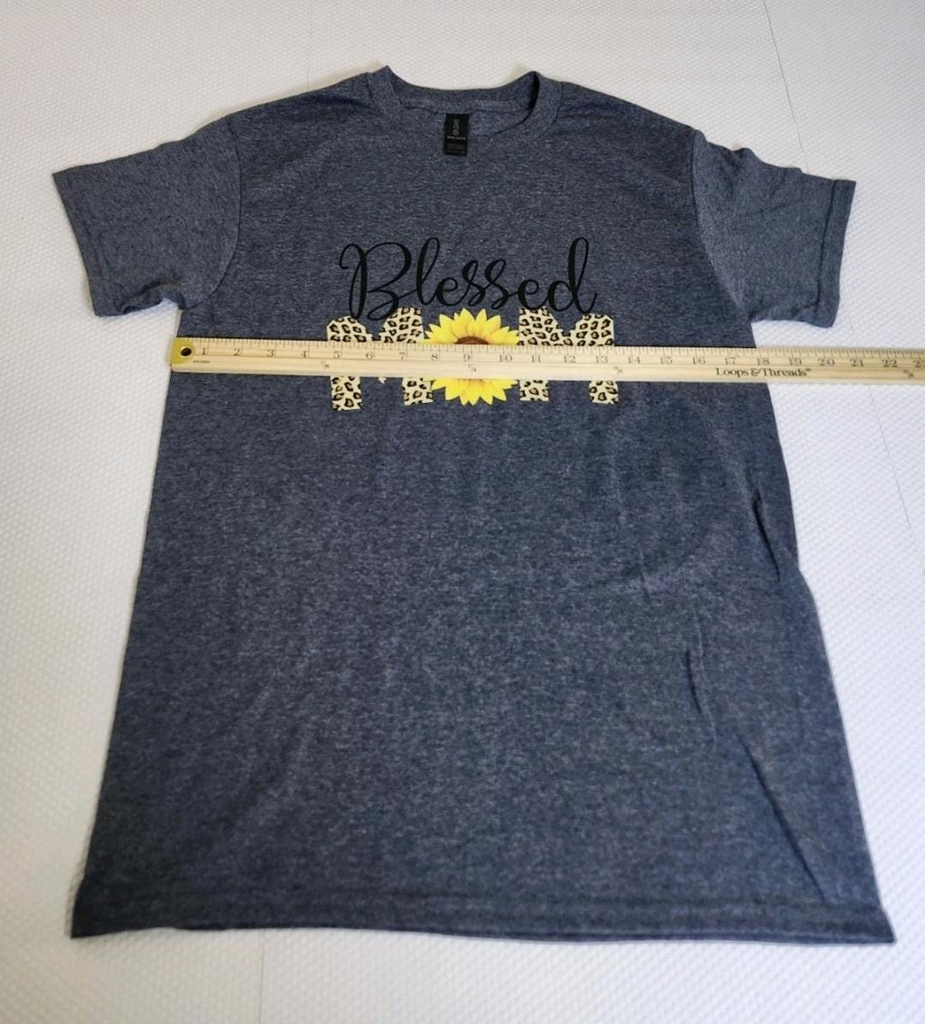 Floral, sunflower 'Blessed MOM' Tee in Navy Heather color