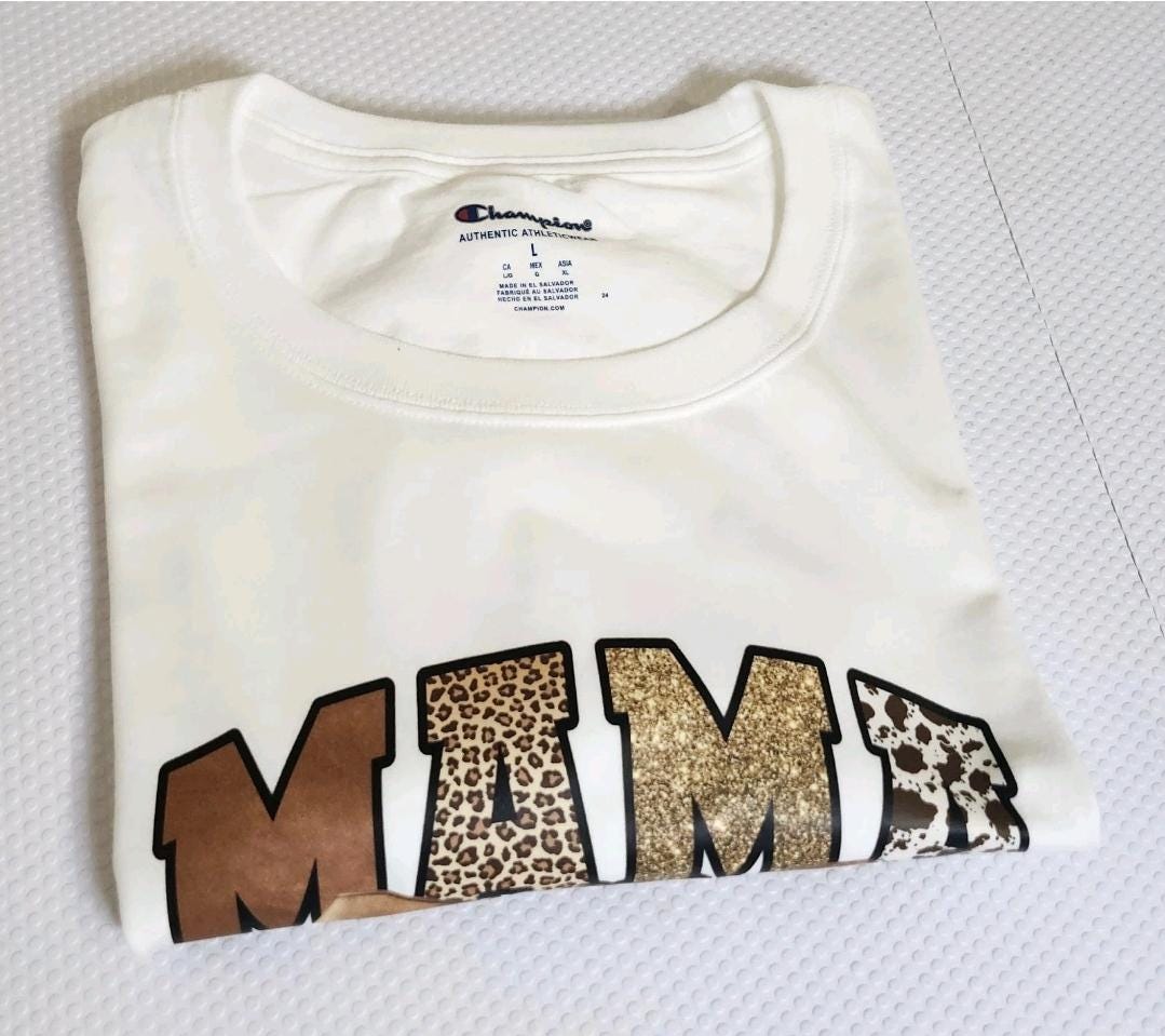 MAMA Leopard Print Bow Graphic Tee, Women's Size Large Regular Fit