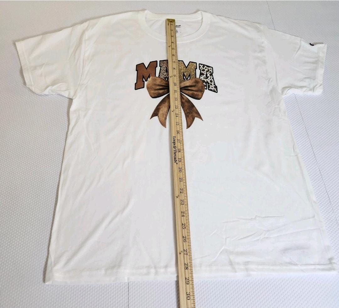 MAMA Leopard Print Bow Graphic Tee, Women's Size Large Regular Fit