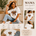MAMA Leopard Print Bow Graphic Tee, Women's Size Large Regular Fit