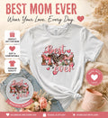 Light Gray "BestMom Ever" Graphic Tee – Pink Lettering, Floral Accents