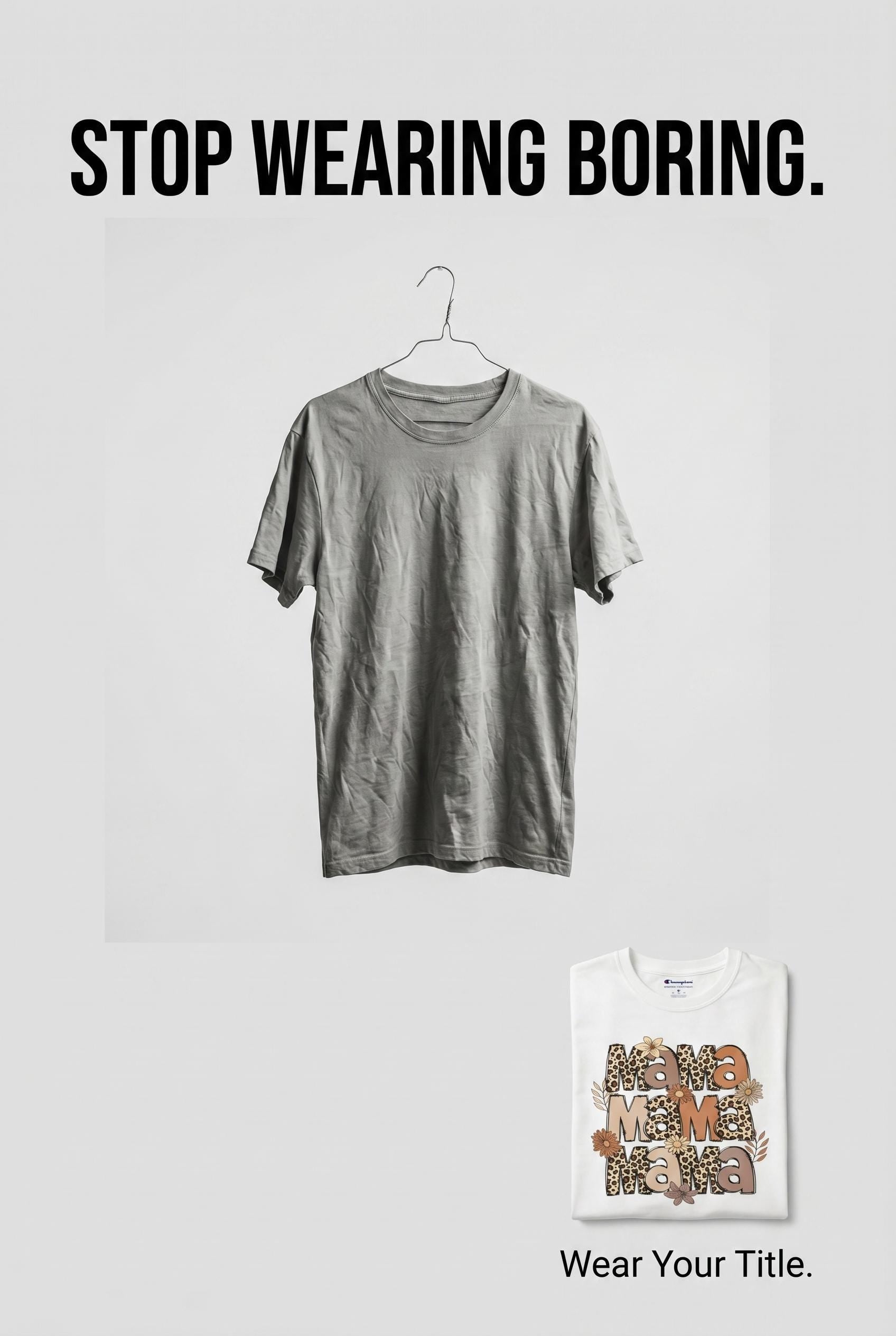White Floral Leopard Mama Graphic T-Shirt | Champion Relaxed Fit Mom Tee