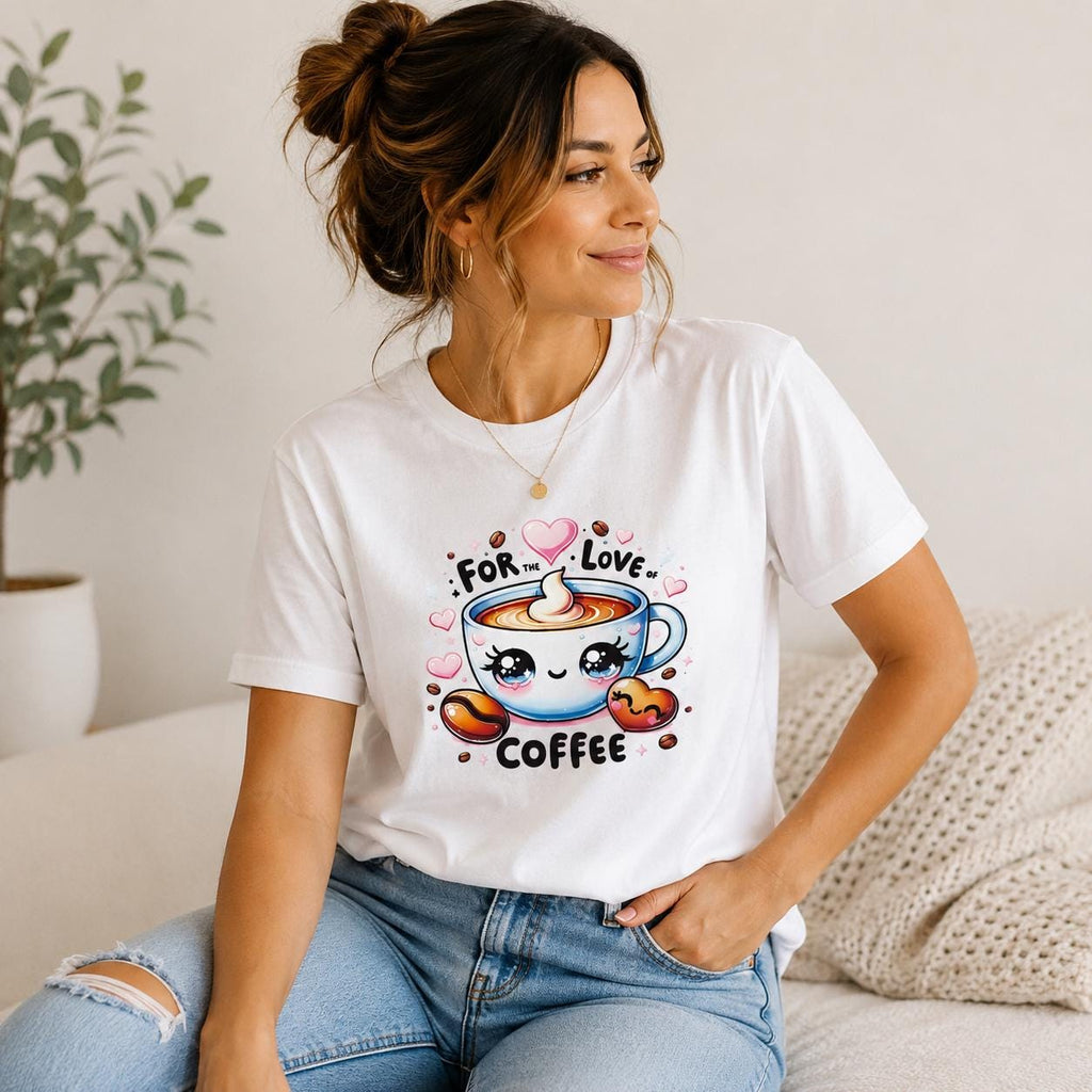 White Coffee Heart Graphic Tee – Kawaii Coffee Lover Apparel