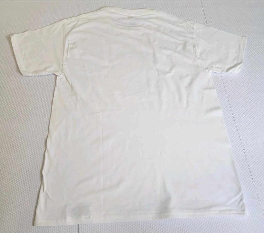 Funny coffee themed tee White with Teal Coffee Cup  Size M Regular Fit