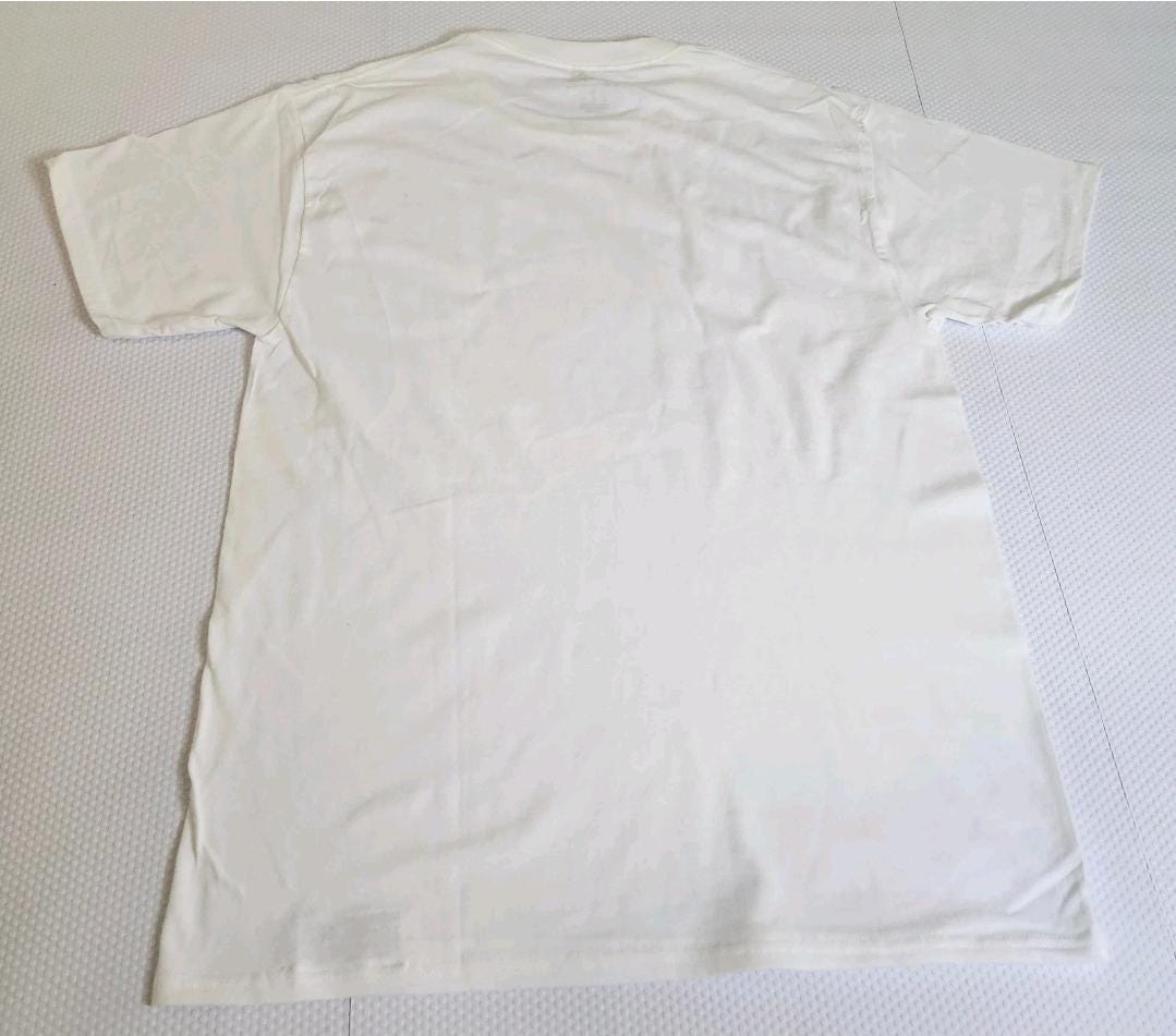 Funny coffee themed tee White with Teal Coffee Cup  Size M Regular Fit