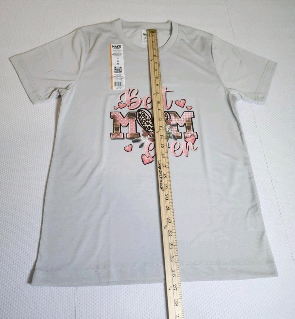 Light Gray "BestMom Ever" Graphic Tee – Pink Lettering, Floral Accents