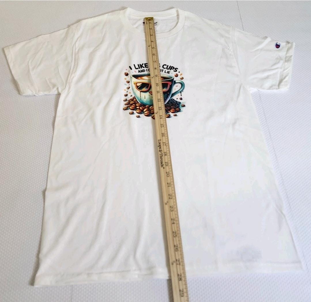 Funny coffee themed tee White with Teal Coffee Cup  Size M Regular Fit