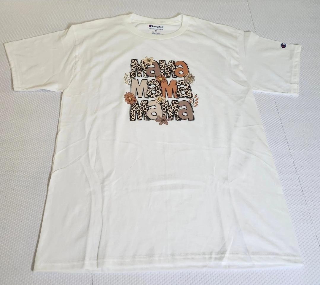 White Floral Leopard Mama Graphic T-Shirt | Champion Relaxed Fit Mom Tee