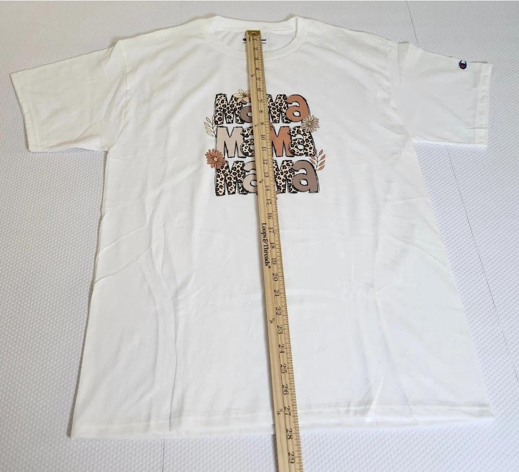 White Floral Leopard Mama Graphic T-Shirt | Champion Relaxed Fit Mom Tee