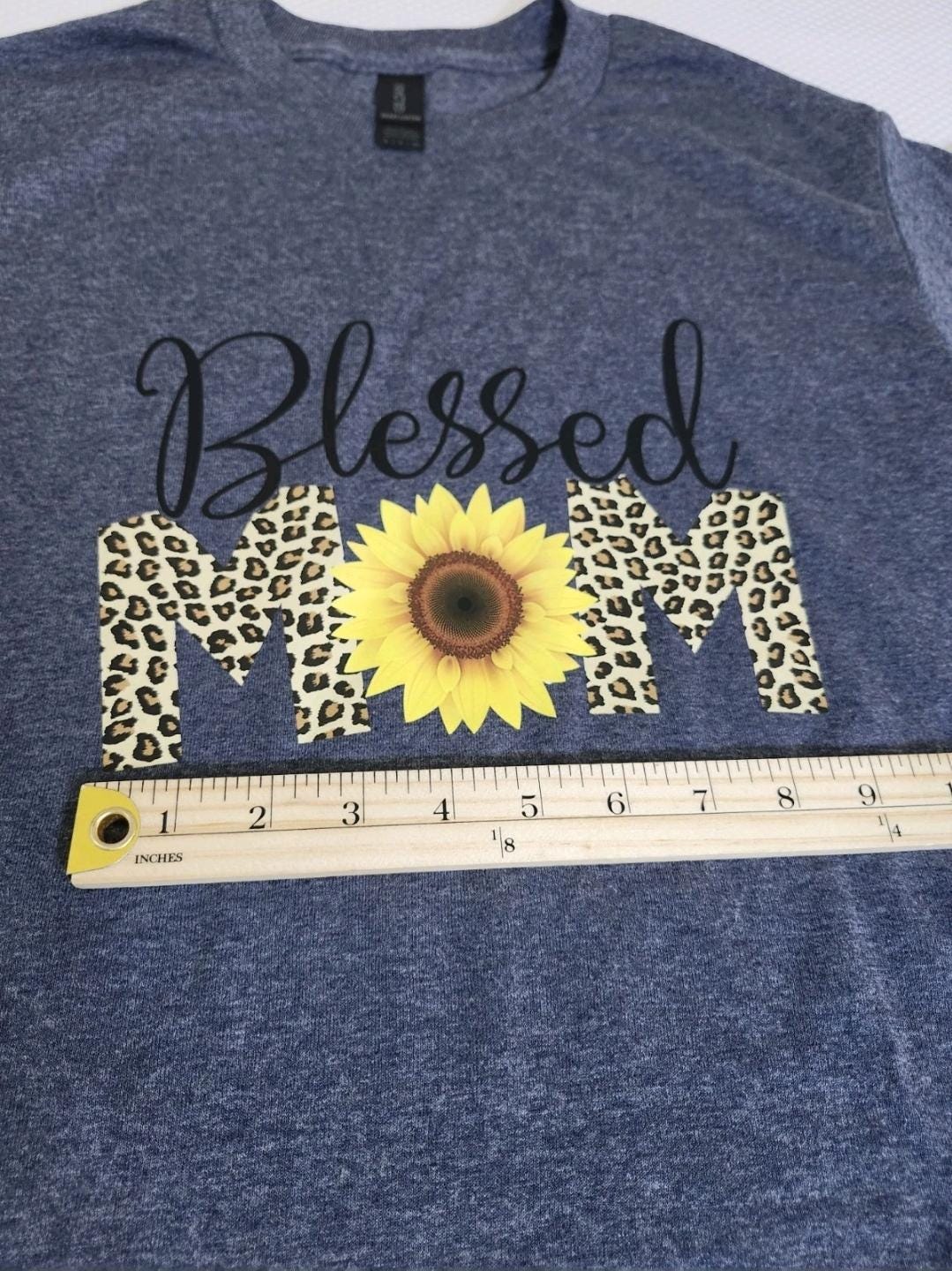Floral, sunflower 'Blessed MOM' Tee in Navy Heather color